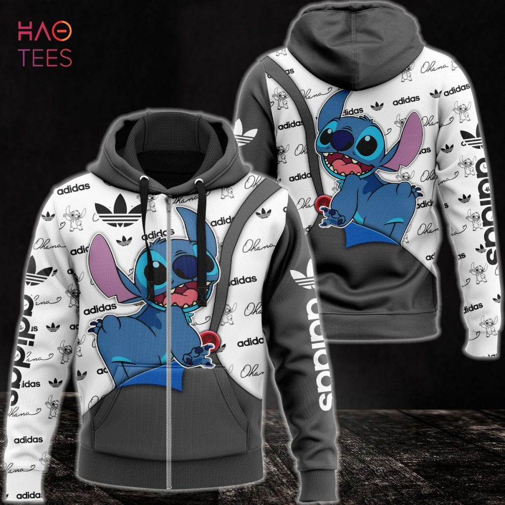 Adidas Diney Stitch Mix White Grey Color 3D Hoodie Limited Edition