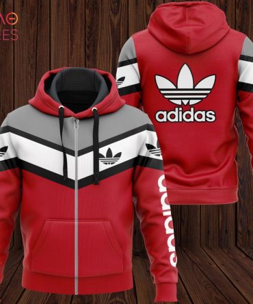 Adidas Red Grey White Luxury Hoodie Limited Edition