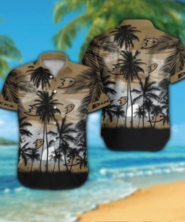 Anaheim Ducks Short Sleeve Button Up Tropical Shirt Hawaiian Shirt