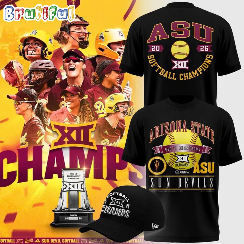 Arizona State Sun Devils 2026 Big 12 Softball Tournament Champions Black T Shirt