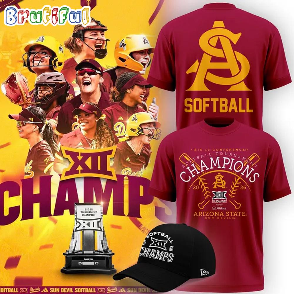 Arizona State Sun Devils 2026 Big 12 Softball Tournament Champions New Design T Shirt
