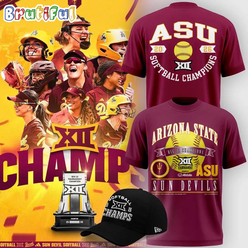 Arizona State Sun Devils 2026 Big 12 Softball Tournament Champions Red T Shirt