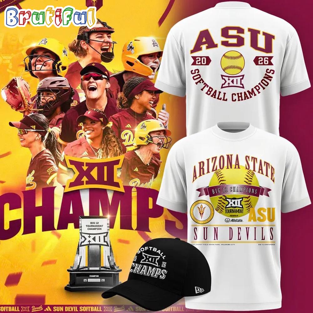 Arizona State Sun Devils 2026 Big 12 Softball Tournament Champions White T Shirt