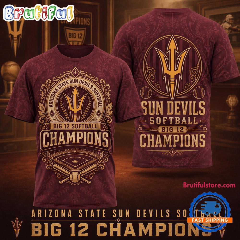 Arizona State Sun Devils Ncaa Softball Big 12 Champions 2026 3D T-Shirt