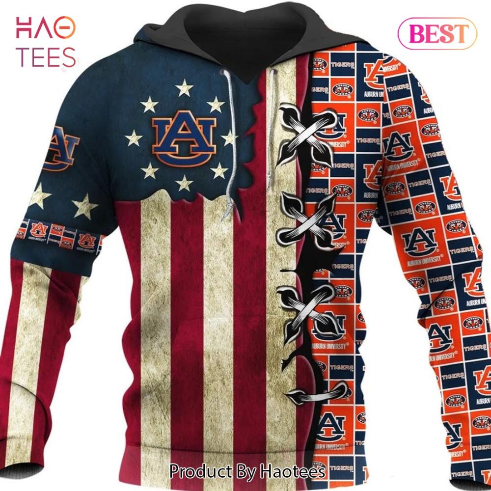 Auburn Tigers Flag American Distressed 3D Hoodie Gifts For Auburn Tigers Fans
