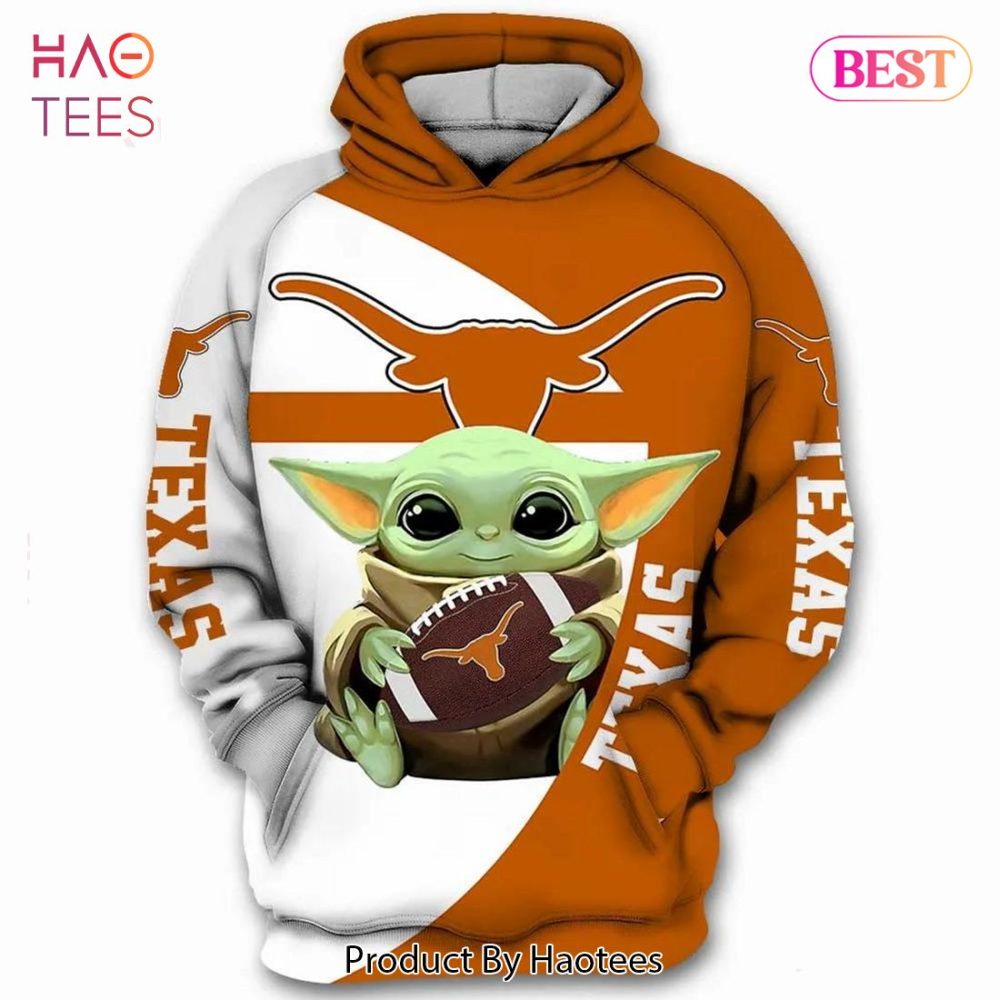 Baby Yoda Hug Ball Texas Longhorns 3D Hoodie Texas Longhorns