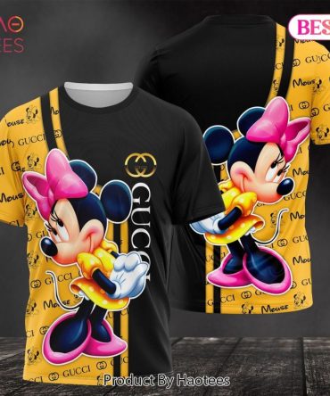 Gucci Pink Mickey Mouse Brand Gold Mix Black 3D T-Shirt Limited Edition