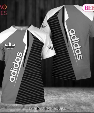 Adidas Black Grey Stripe Pattern 3D T-Shirt