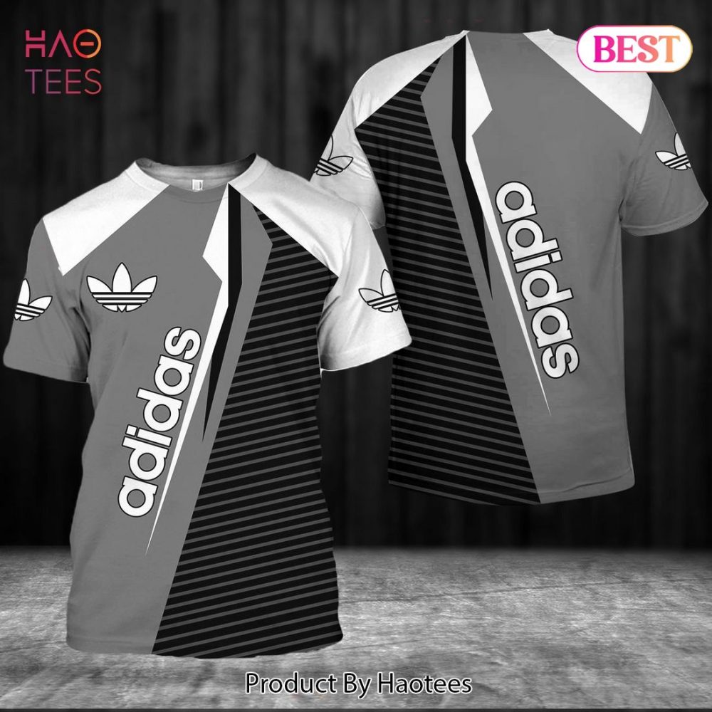 Adidas Black Grey Stripe Pattern 3D T-Shirt