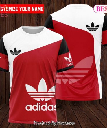 Adidas Brand Big Logo Red Background 3D T-Shirt