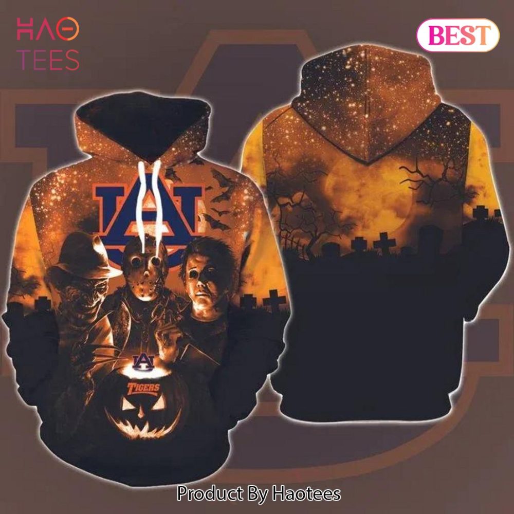 Auburn Tigers Halloween And Michael Myers, Jason Voorhees, Freddy Krueger 3D Hoodie Auburn Tigers Gift