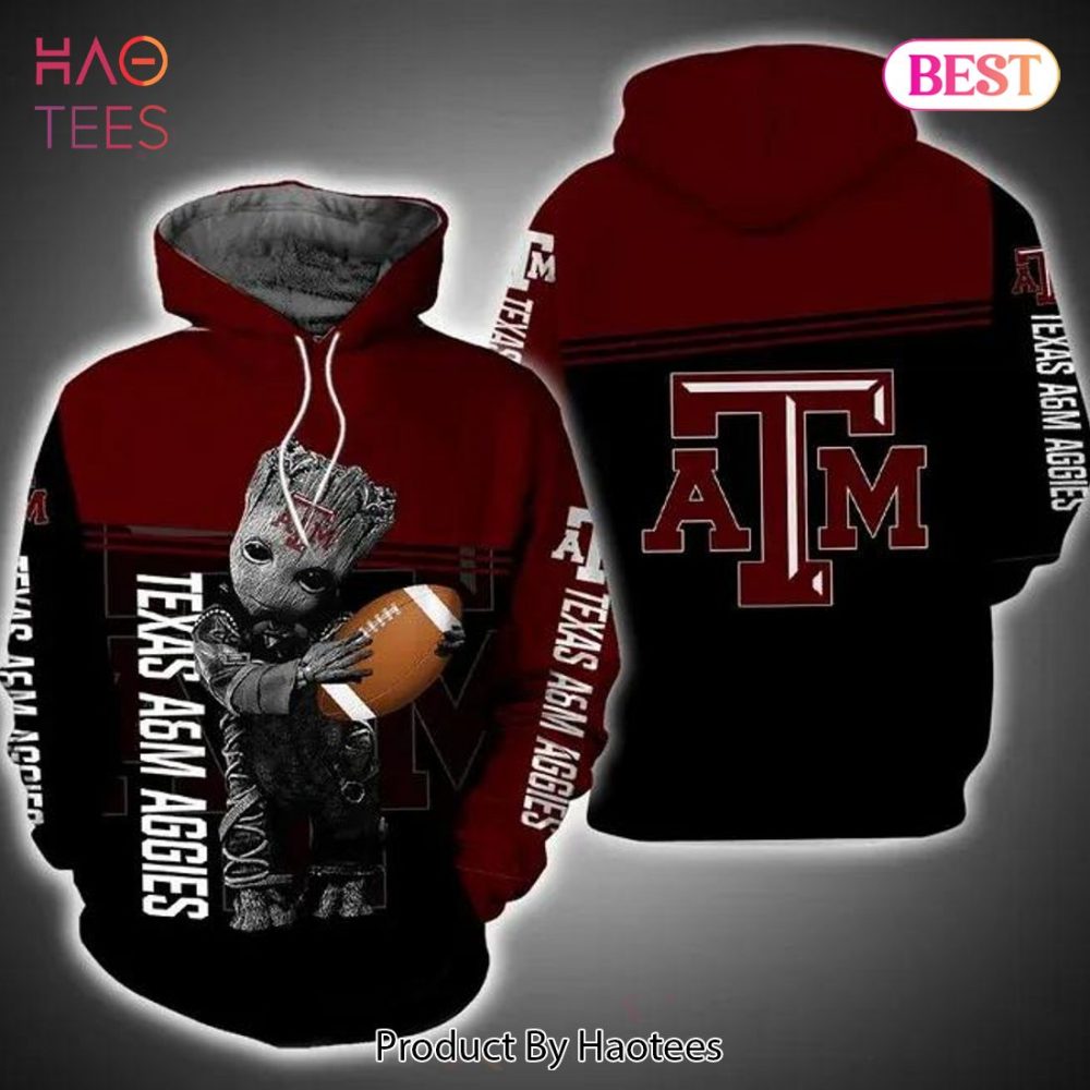Baby Groot Hug Ball Texas A&M Aggies 3D Hoodie Texas A&M Aggies