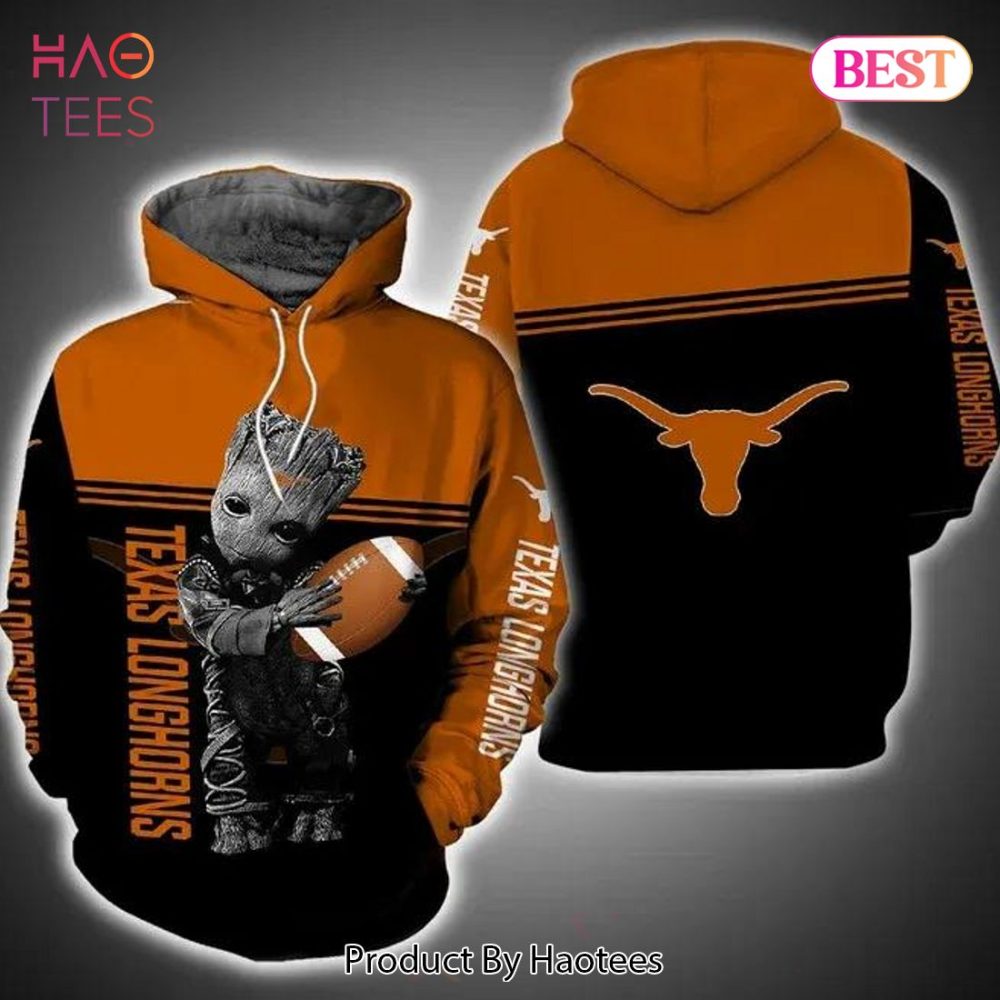 Baby Groot Hug Ball Texas Longhorns 3D Hoodie Ncaa Basketball Gifts