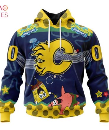 Calgary Flames Specialized Jersey With Spongebob 3D Hoodie