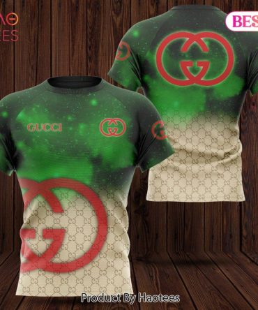Gucci Brand Green Luminescence Mix Stripe Pattern 3D T-Shirt