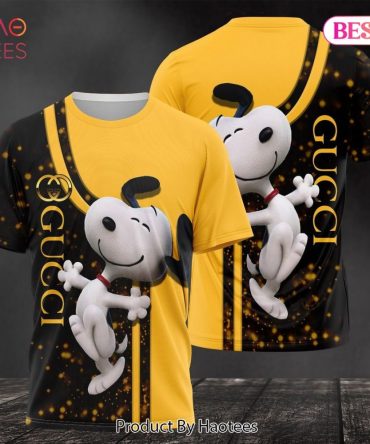 Gucci Snoopy Gold Mix Black Color 3D T-Shirt Limited Edition