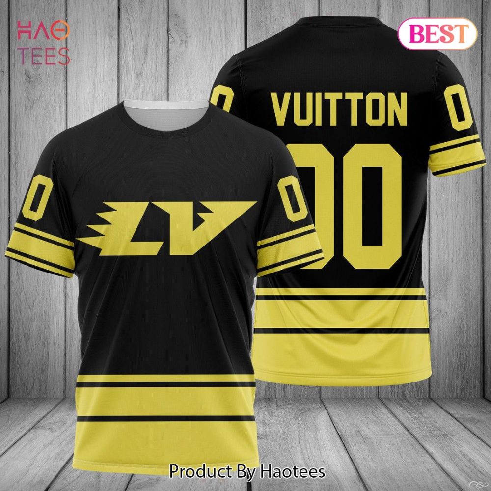 Louis Vuitton Brand Black Gold 3D T-Shirt All Over Printed