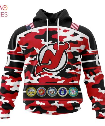 Nhl New Jersey Devils, Specialized Design Wih Camo Team Color And Military Force Logo 3D Hoodie