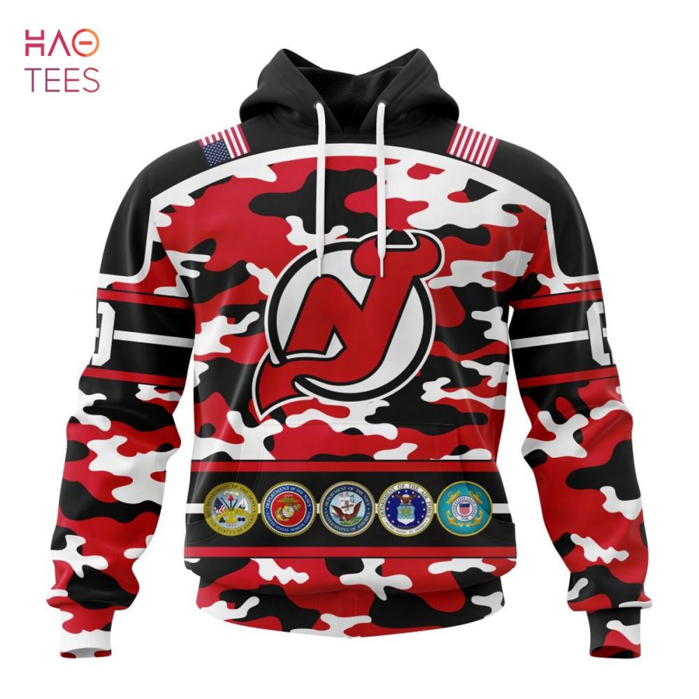 Nhl New Jersey Devils, Specialized Design Wih Camo Team Color And Military Force Logo 3D Hoodie