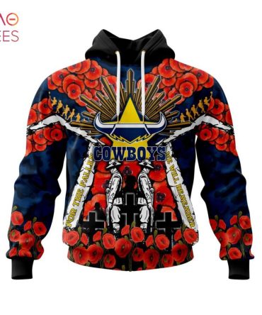 Nrl North Queensland Cowboys, Specialized 2022 Anzac Jersey Concepts 3D Hoodie Limited Edition