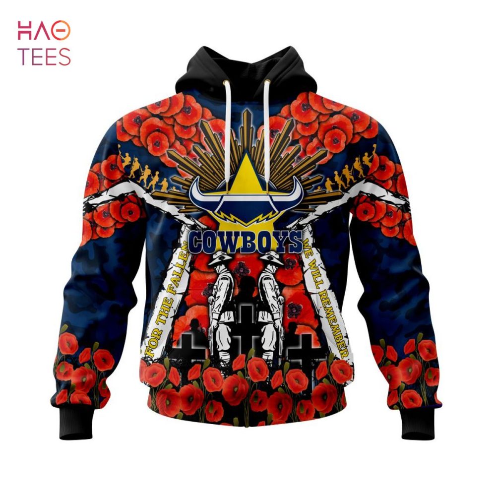 Nrl North Queensland Cowboys, Specialized 2022 Anzac Jersey Concepts 3D Hoodie Limited Edition