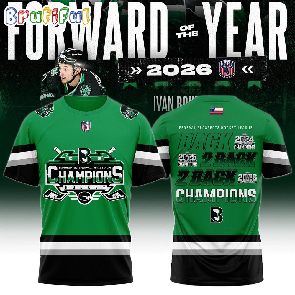 Binghamton Black Bears 2026 Fphl Champions Three-Peat Design T Shirt