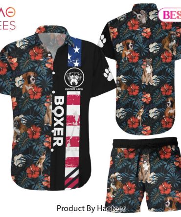 Boxer Dog Hawaiian Shirt Custom Name Boxer American Flag Tropical Hawaii Shirt Boxer Gifts For Owners