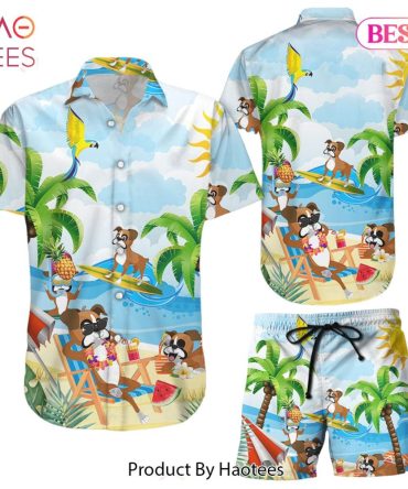 Boxer Hawaiian Shirt Boxer Dog Resting On The Beach Pattern Hawaii Shirts Gifts For Boxers Owners