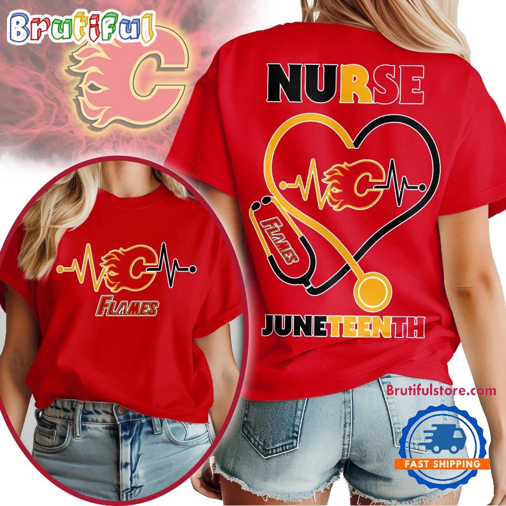 Calgary Flames Nhl Nurse Appreciation Juneteenth Unisex 3D Shirt