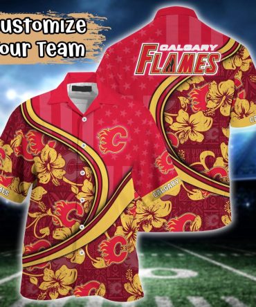 Calgary Flames Nhl Us Flag Hawaiian Shirt Custom Summer Aloha Shirt