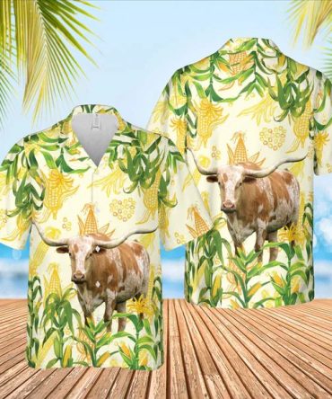 Corn Farm Texas Longhorn All Over Printed 3D Trendy Hawaiian Shirt