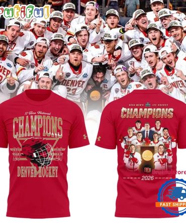 Denver Pioneers 2026 Ncaa Frozen Four Men'S Ice Hockey National Champions All Team Graphic Red T Shirt