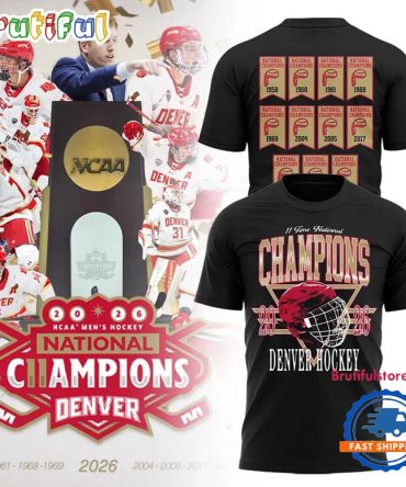 Denver Pioneers 2026 Ncaa Frozen Four Men'S Ice Hockey National Champions Helmet Black T Shirt