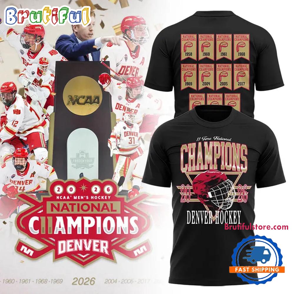 Denver Pioneers 2026 Ncaa Frozen Four Men'S Ice Hockey National Champions Helmet Black T Shirt