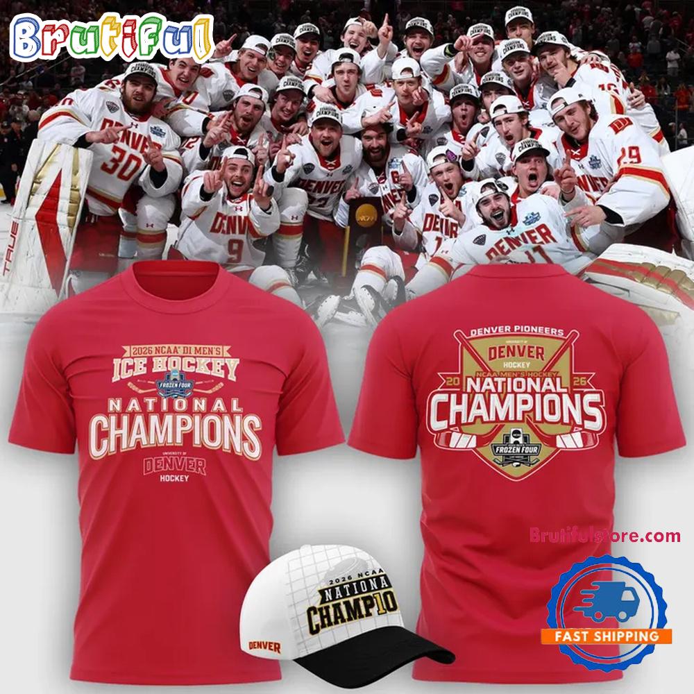 Denver Pioneers 2026 Ncaa Frozen Four Men'S Ice Hockey National Champions Red T Shirt
