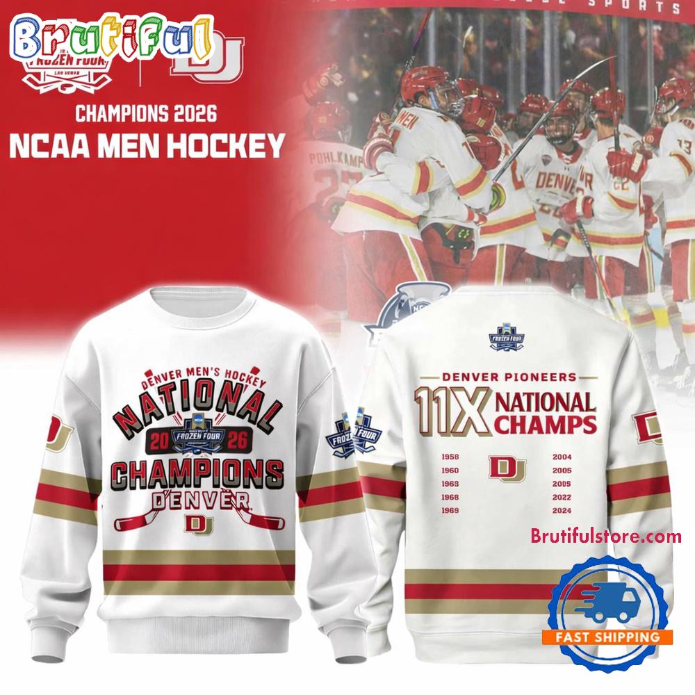 Denver Pioneers Men’S Hockey 2026 National Champions Limited Edition White Sweatshirt