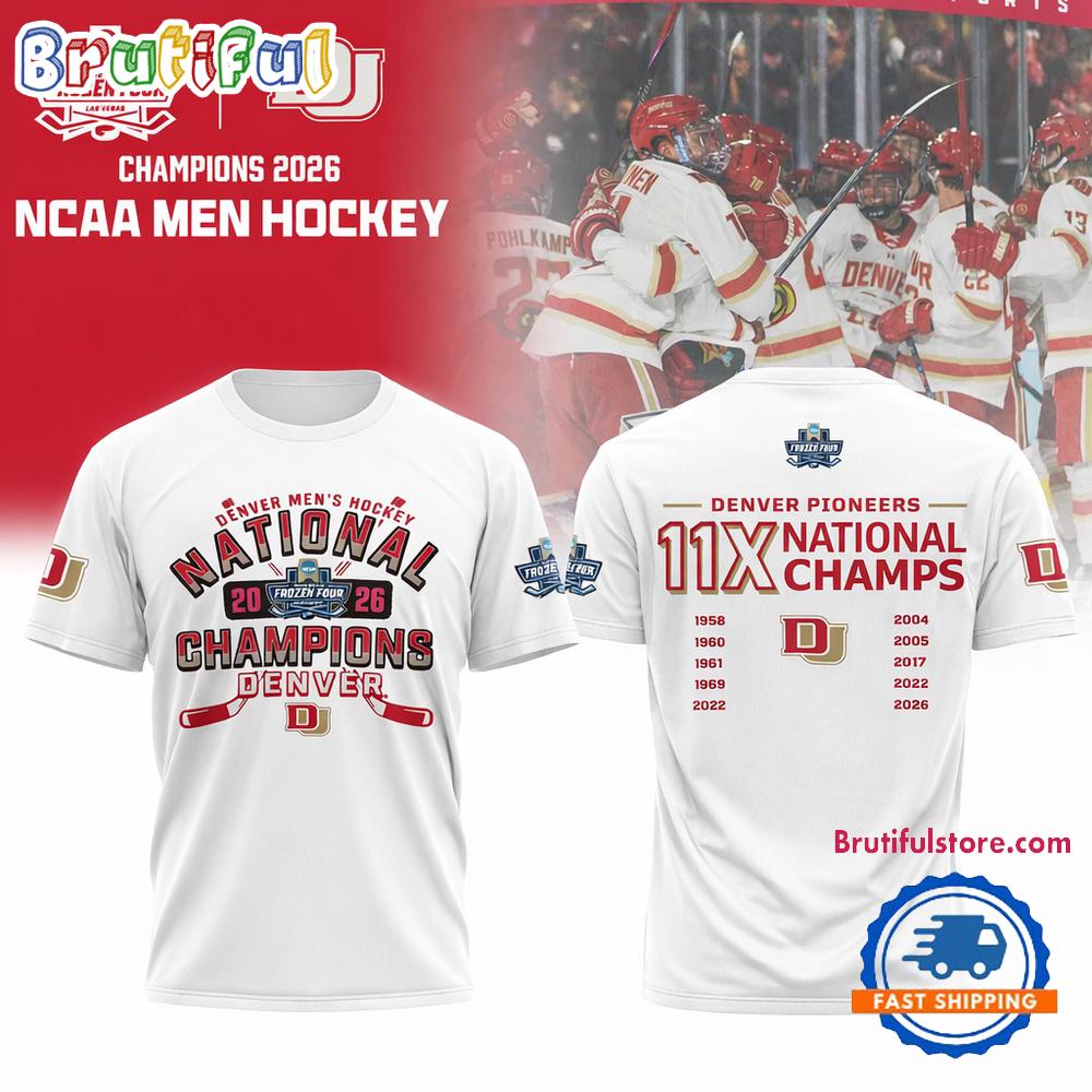 Denver Pioneers Men’S Hockey 2026 National Champions Limited Edition White T Shirt