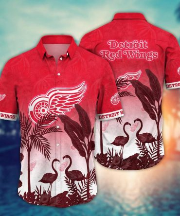 Detroit Red Wings Nhl Hawaiian Shirt Beach Daystime Aloha Shirt