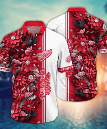 Detroit Red Wings Nhl Hawaiian Shirt Custom Blooming Flowers Aloha Shirt