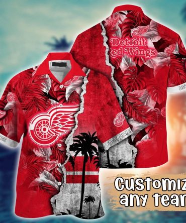 Detroit Red Wings Nhl Hawaiian Shirt Custom Travel Aloha Shirt