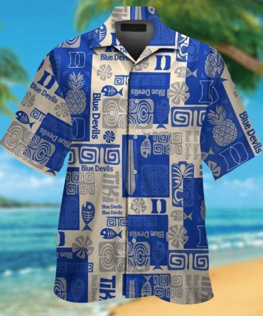 Duke Blue Devils Short Sleeve Button Up Tropical Hawaiian Shirt Ver05