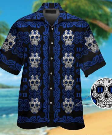 Duke Blue Devilsskull Short Sleeve Button Up Tropical Hawaiian Shirt