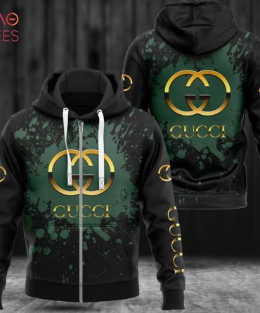 Gucci Luxury Brand Green Paint Flakes 3D Hoodie Pod Design