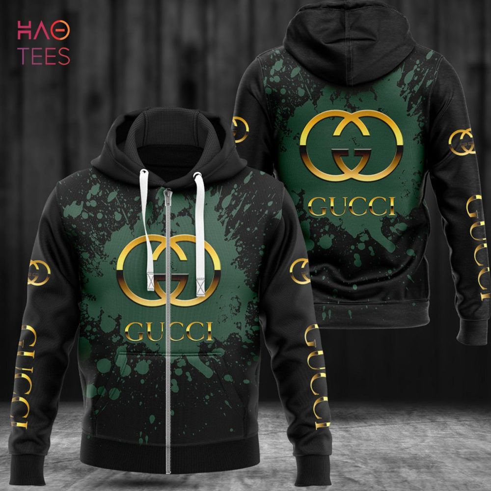 Gucci Luxury Brand Green Paint Flakes 3D Hoodie Pod Design