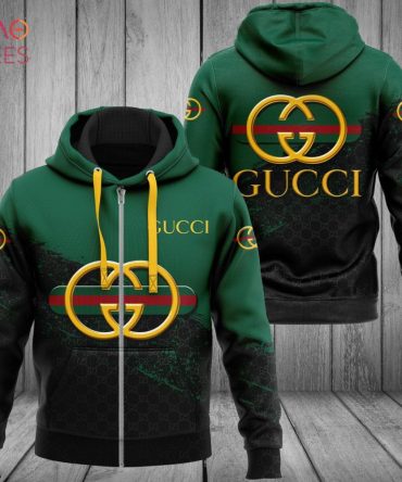 Gucci Big Gold Logo Mix Black Green Luxury Hoodie Limited Edition