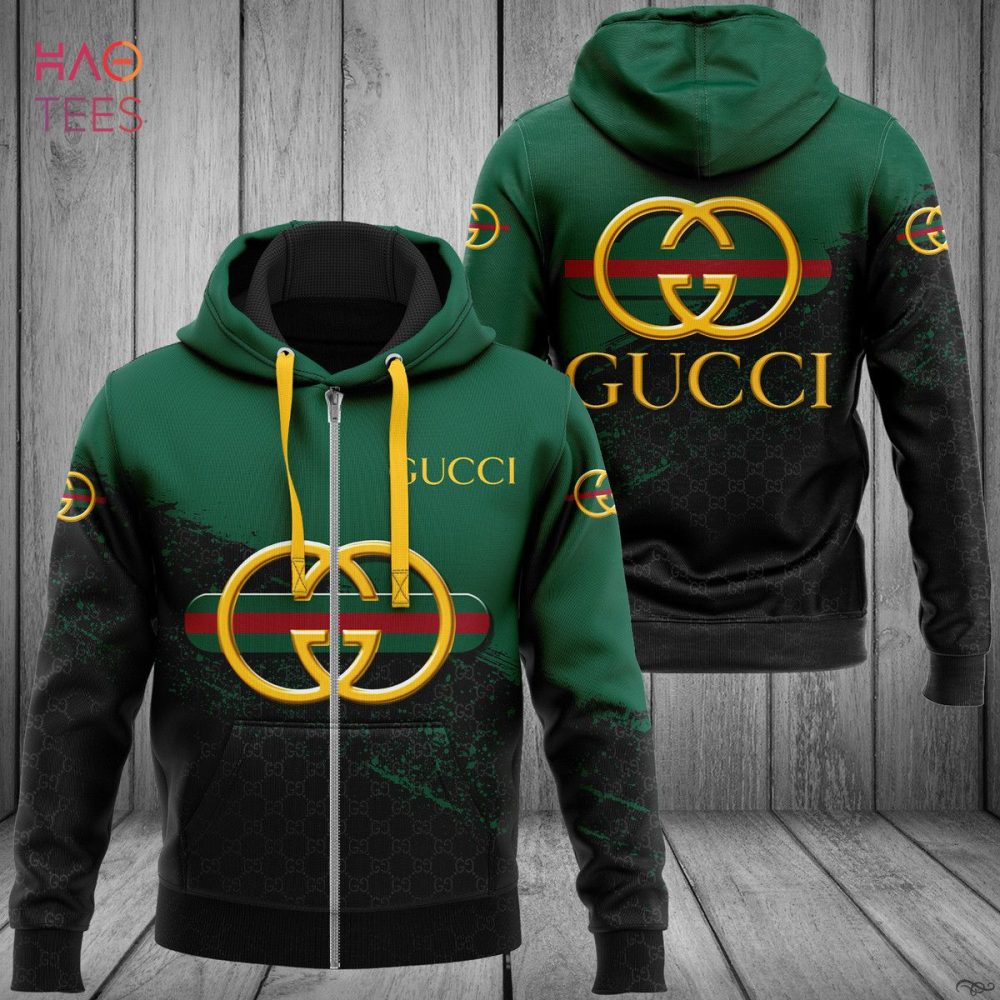 Gucci Big Gold Logo Mix Black Green Luxury Hoodie Limited Edition