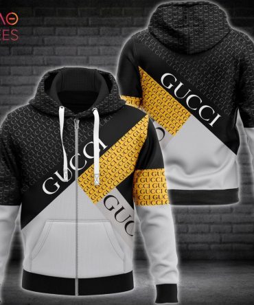 Gucci Grey Black Gold Luxury Hoodie Limited Edition