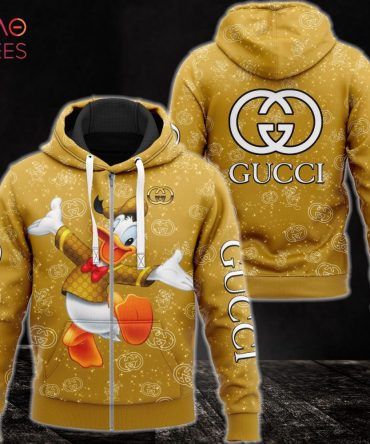 Gucci Luxury Brand Full Gold Color 3D Hoodie Pod Design