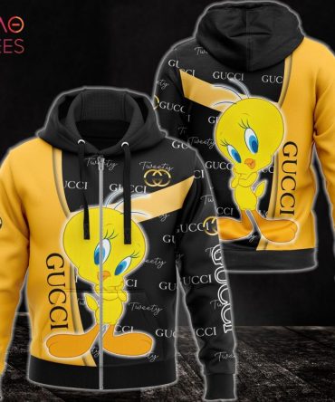 Gucci Tweety Black And Gold Luxury 3D Hoodie Pod Design