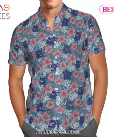 Gengar Emotions Tropical Floral Hawaiian Shirt Anime Shirt For Men Women